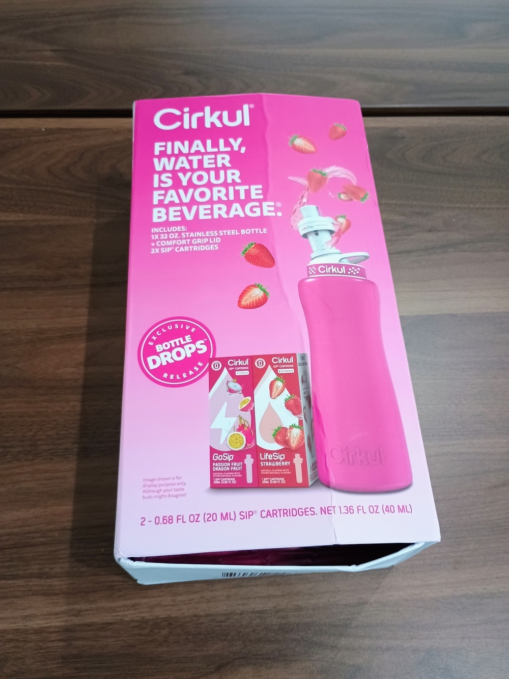 Pink Water Bottle with Strawberry And Passion Fruit Sip Cartridges
